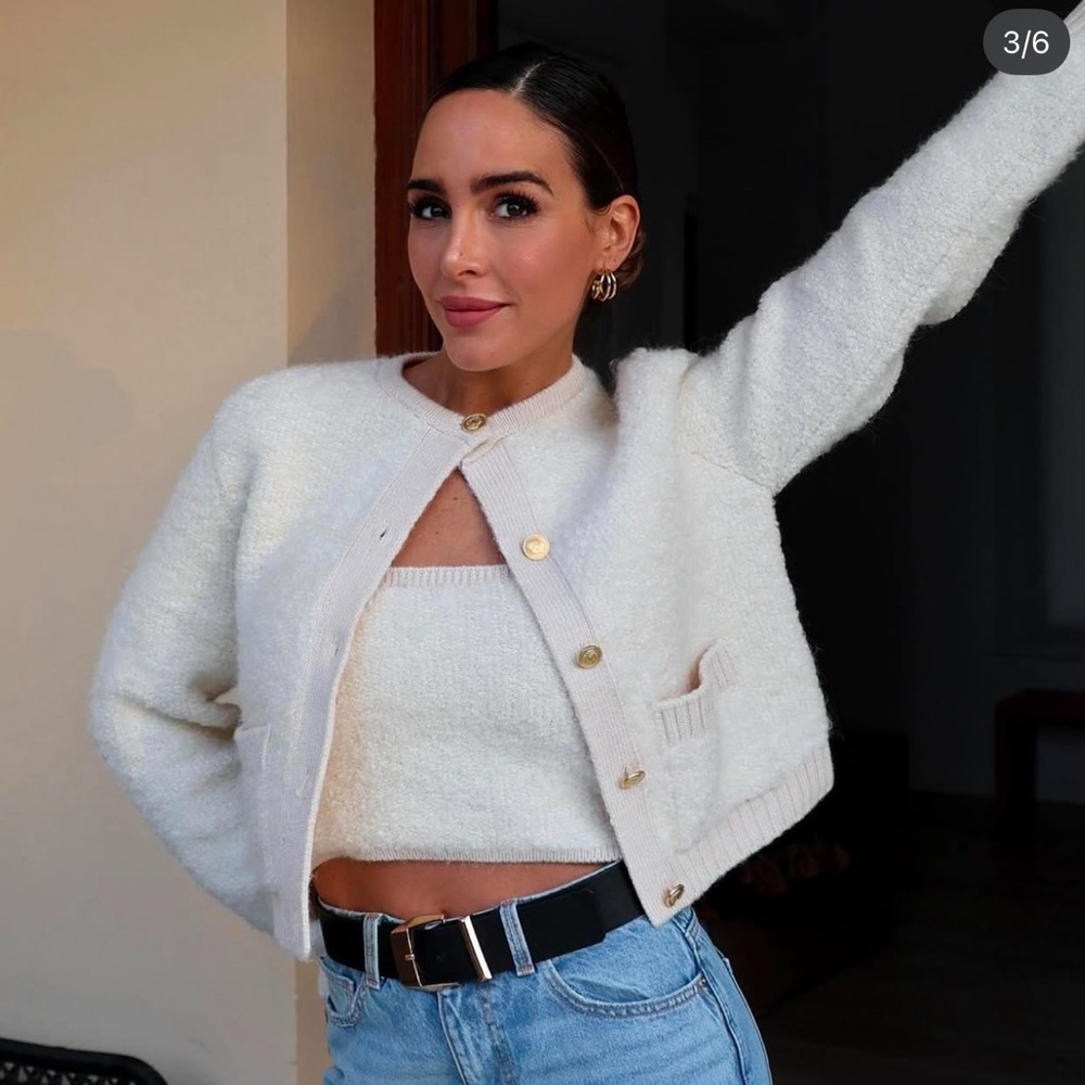 ZARA BOUCLE MATCHING CARDIGAN AND TUBE TOP